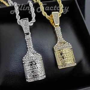 COGNAC BOTTLE Pendant & 24" Rope Chain Necklace